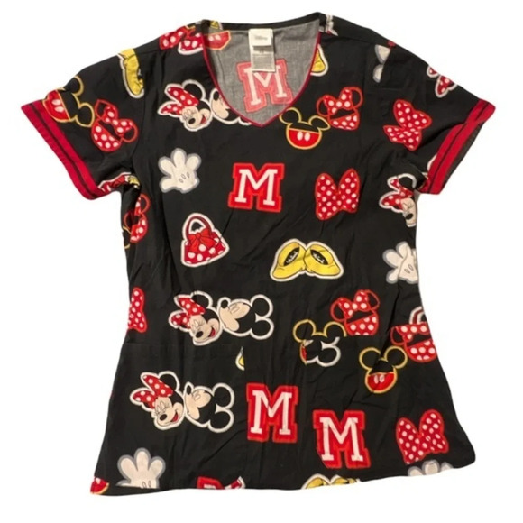 Disney Scrubs Minnie mouse 97% cotton Size XS All Over Print - Picture 1 of 3